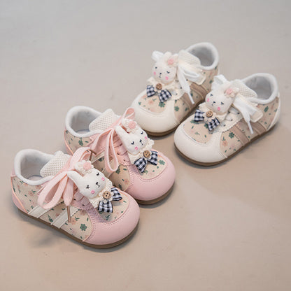 Children's Sneakers with Little Flowers and Bunnies