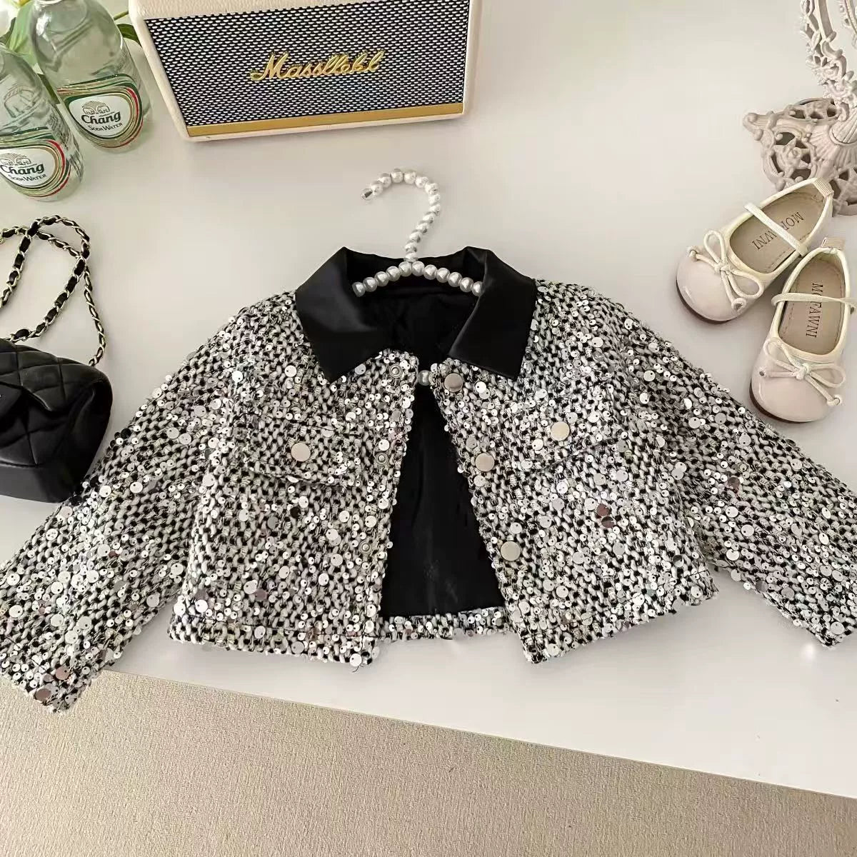 Children's Dress + Jacket, Black, Shiny