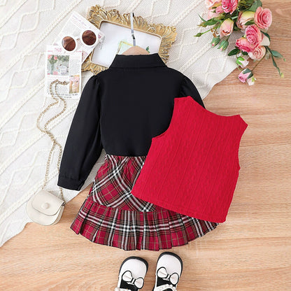Conjunto de 3 piezas para niña: chaleco y falda 