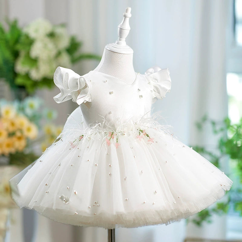 Party Dress with Pearls and Feathers