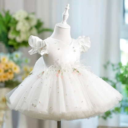 Party Dress with Pearls and Feathers