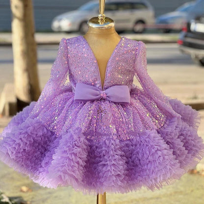 Vestido de fiesta de tul brillante con volantes 