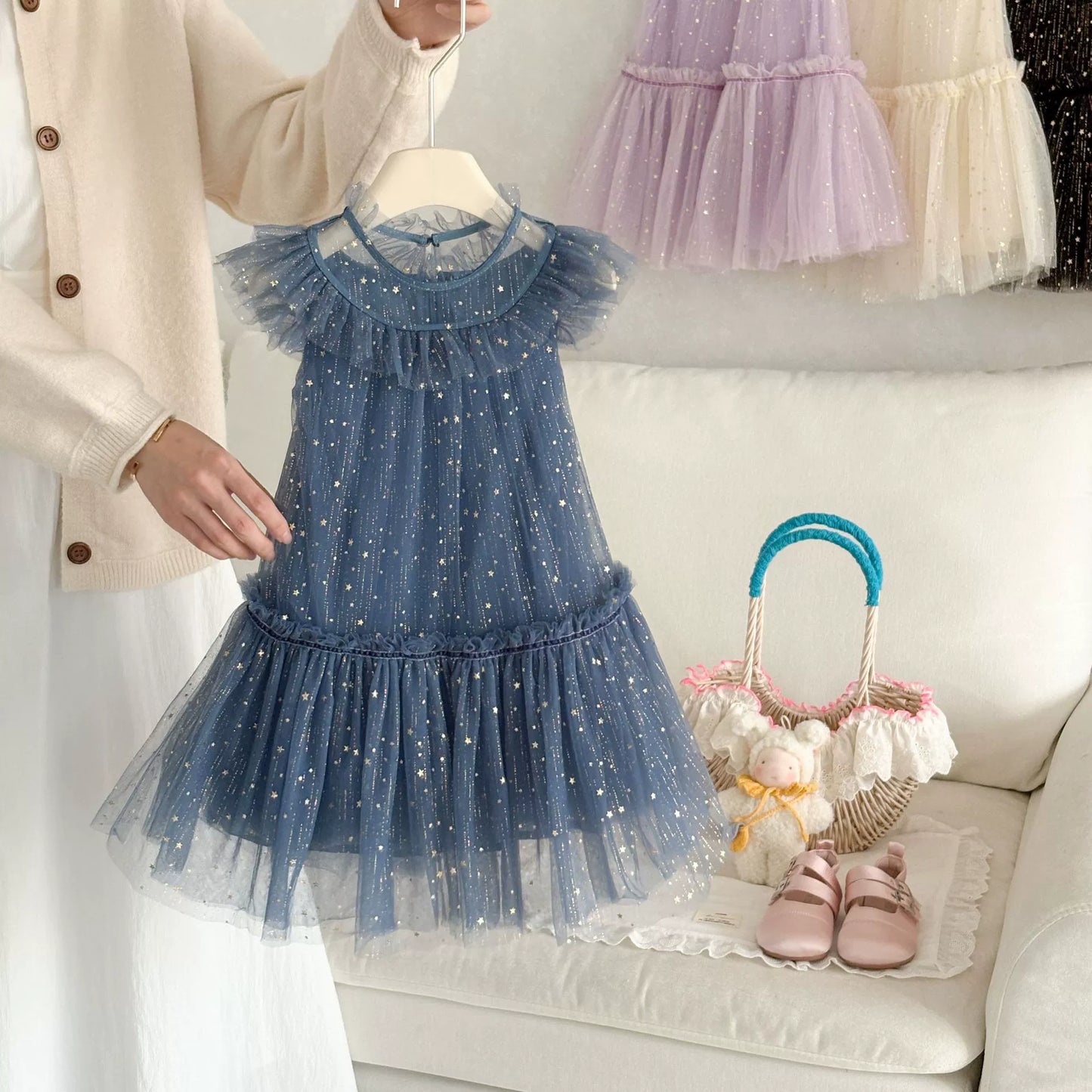 Girls' Tulle Dress with Small Stars