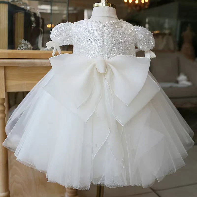 White Children's Dress with Sequins and Tulle