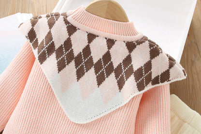 Infant Knit Outfit Set with Checkered Collar