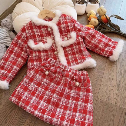 Girls' Set with Buttons and Faux Fur