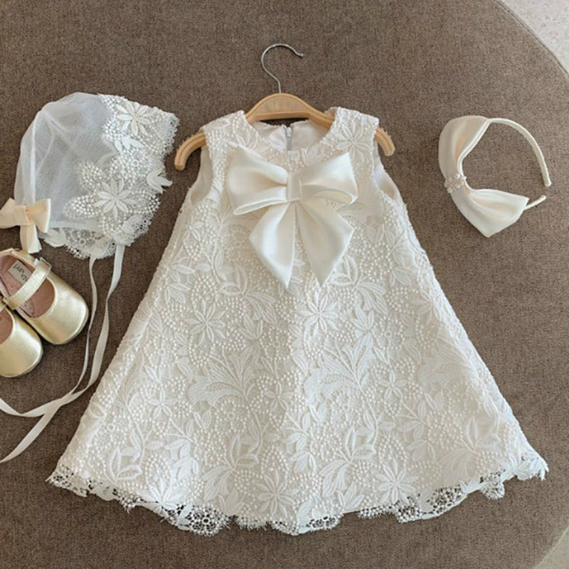 Lace dress with bow for girls