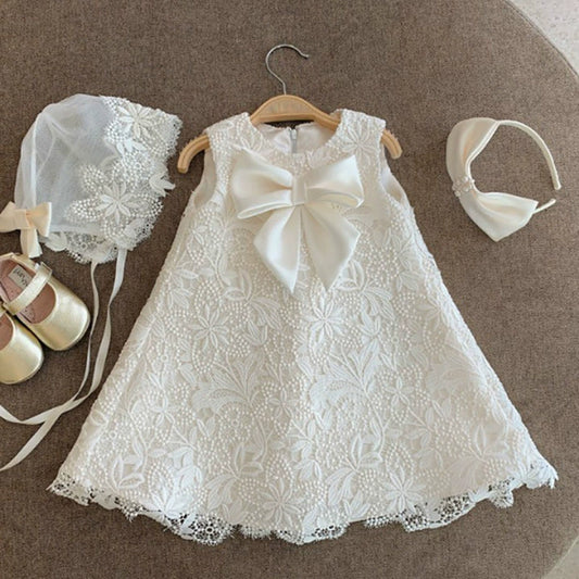 Lace dress with bow for girls