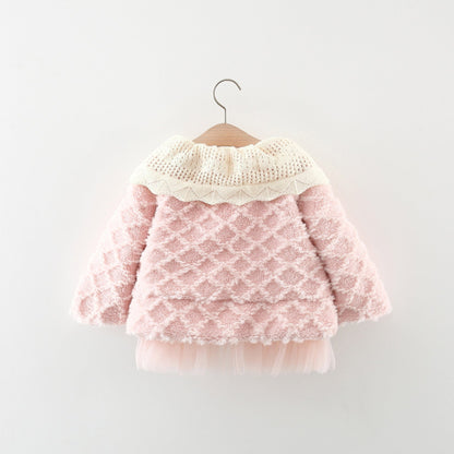 Girls' Coat with Bow Collar