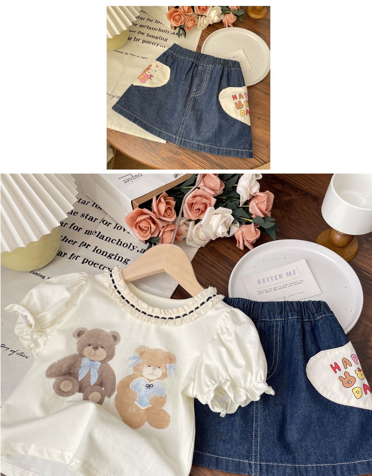 Kids' Teddy Bear and Denim Outfit Set