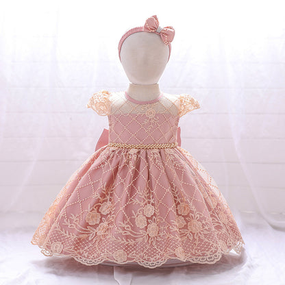 Vestido de fiesta infantil con encaje floral 
