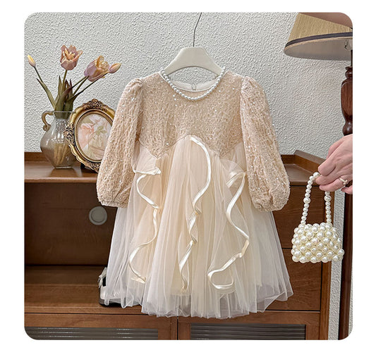 Girls' Sparkling Tulip Dress with Bow