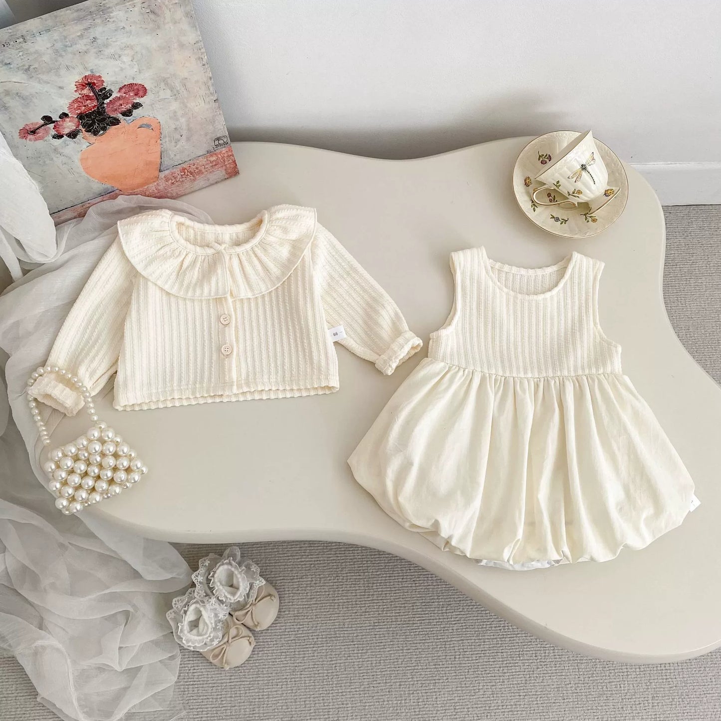 Girls' Outfit Set: Cardigan + Balloon Dress
