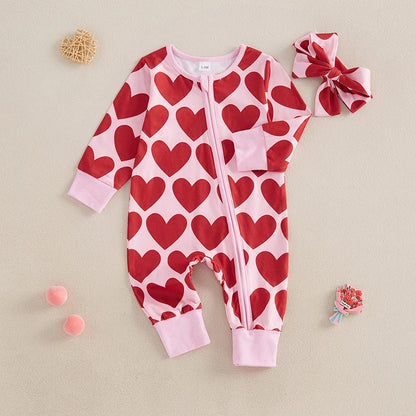 Children's Zippered Jumpsuit with Hearts