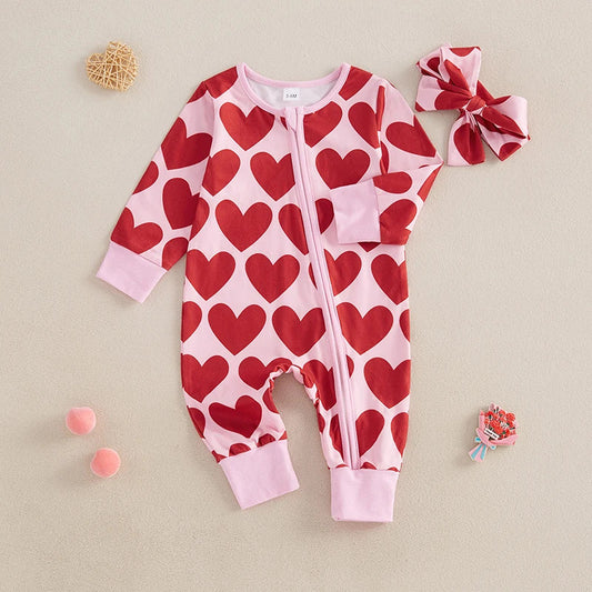 Children's Zippered Jumpsuit with Hearts