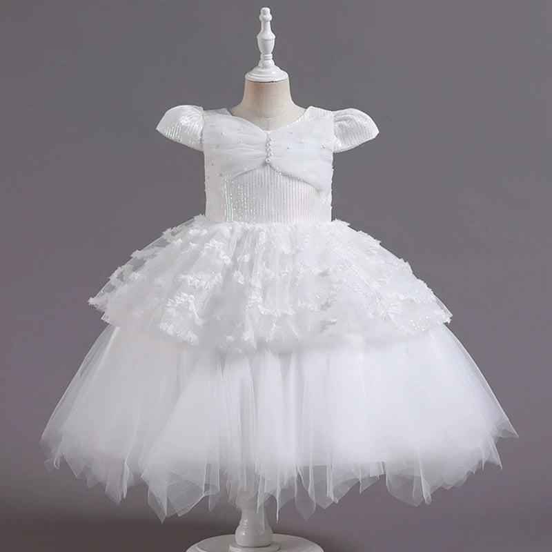 Children's Party Dress with Pearls and Tulle