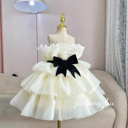 Childern Birthday Dress for Kids Girl Fashion Solid Flowers Princess Dresses