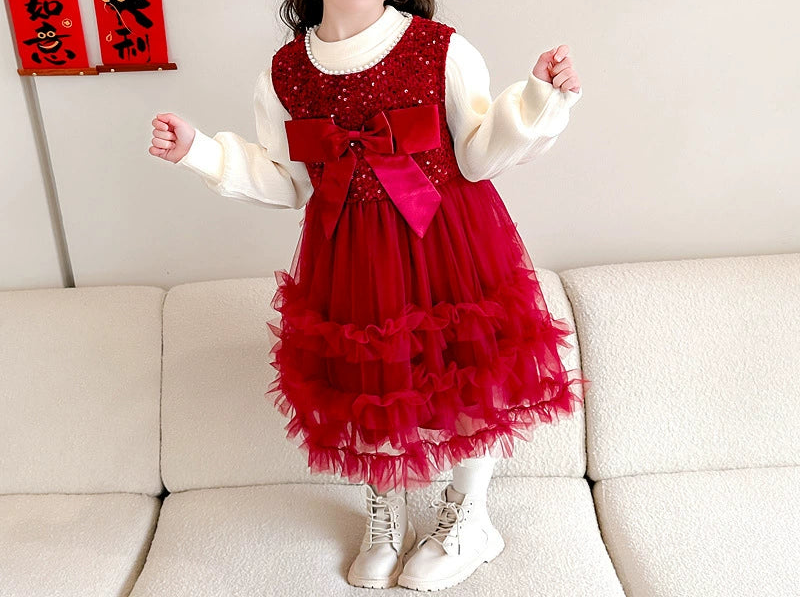 Red Sequin Bow Children's Dress