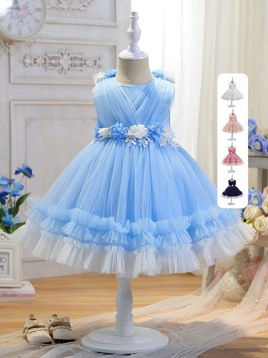 Vestido de fiesta infantil de tul con flores 