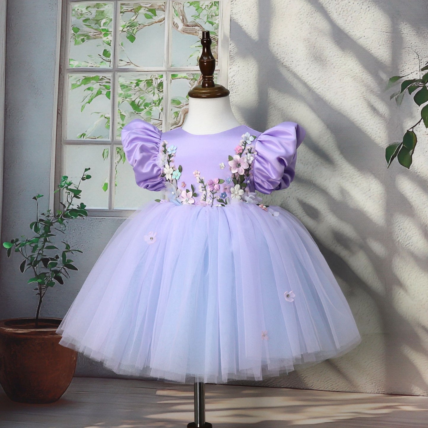 Purple Floral Party Dress for Girls