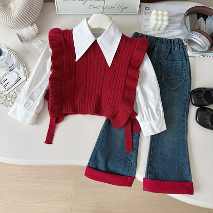 Conjunto de 3 piezas de chaleco para mujer y niño 