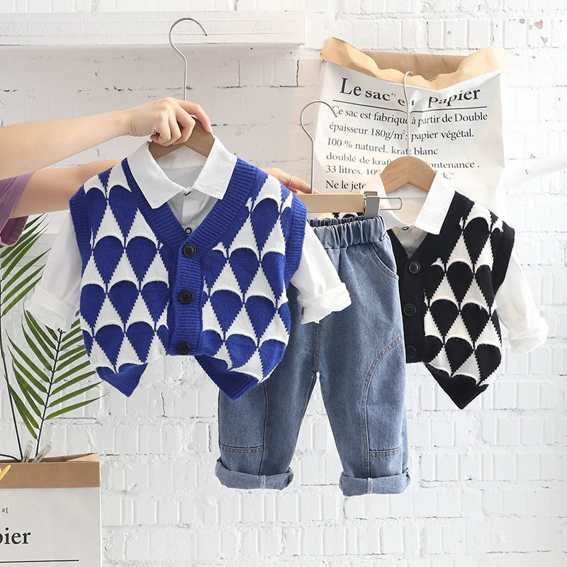 Boys' 3-Piece Set with Knitted Vest