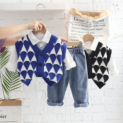 Boys' 3-Piece Set with Knitted Vest