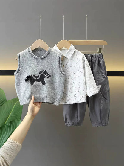 Children's 3-Piece Knitted Set with Little Horse Design