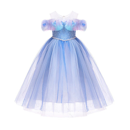 Blue Party Dress with Butterflies and Glitter