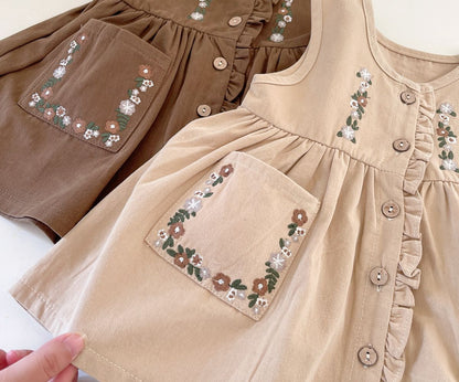 Dress + Embroidered Children's Shirt with Little Flowers