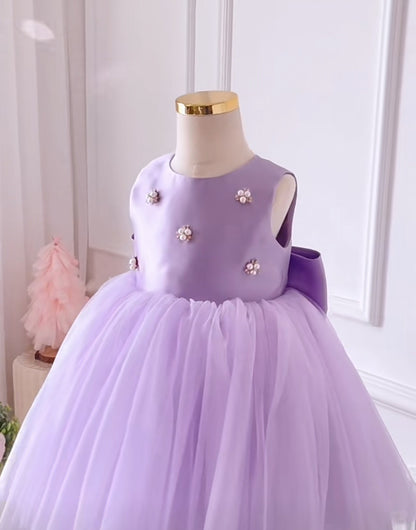 Children's Party Dress Purple with Pearls