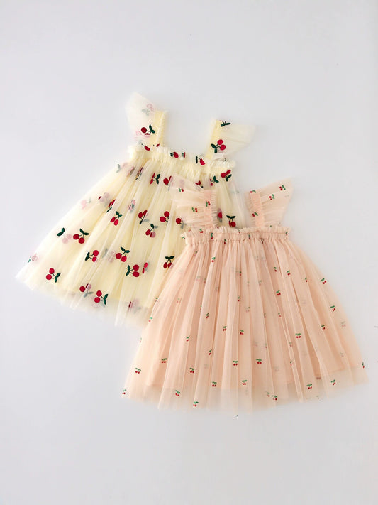 Girls' Tulle Dress with Little Cherries