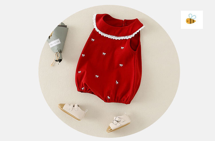 Red Girls' Bodysuit with Bows