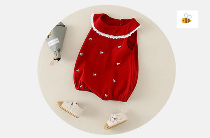 Red Girls' Bodysuit with Bows