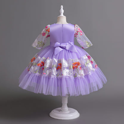 Floral Embroidered Tulle Children's Party Dress