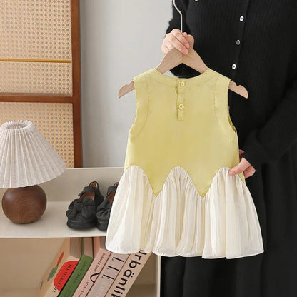 Children's Dress with Pleated Hem and Little Flower