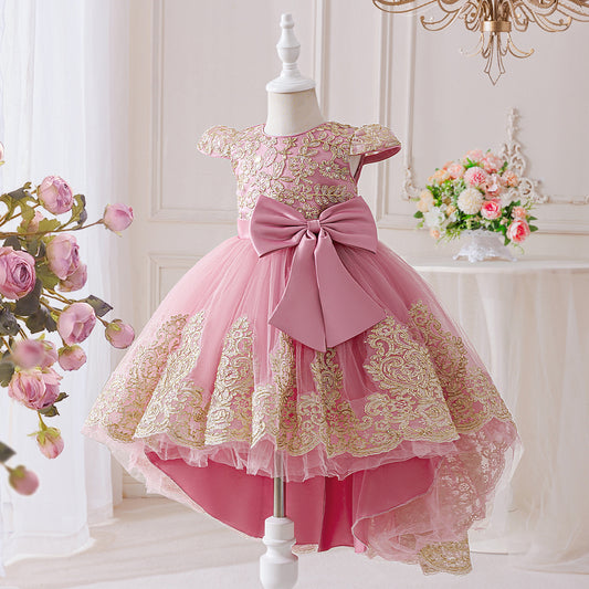 Children's Party Dress with Flowers and Bow