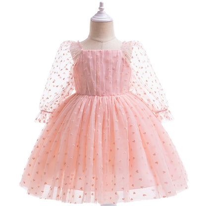 Children's Party Dress with Tulle and Little Hearts