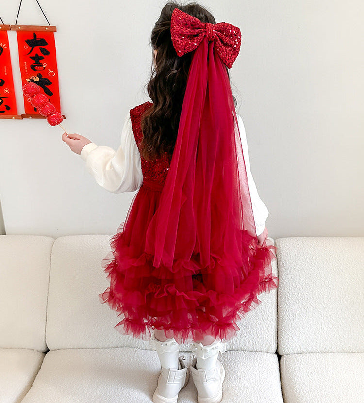 Red Sequin Bow Children's Dress
