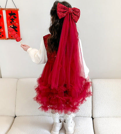Red Sequin Bow Children's Dress