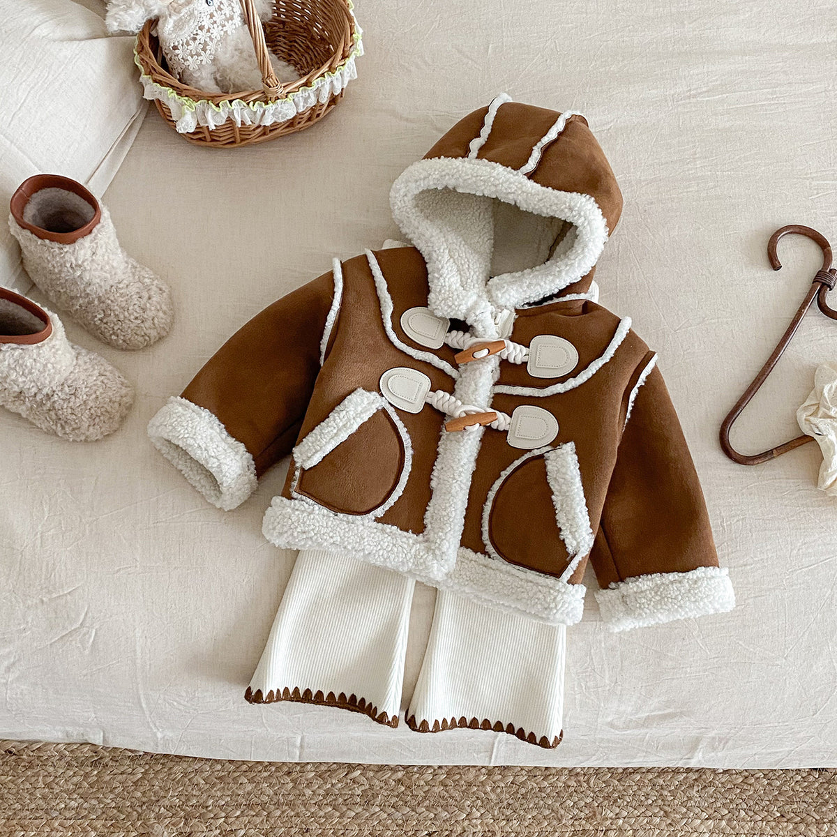 Fur Children's Plush Coat Cute Winter New Girls Coats+pants