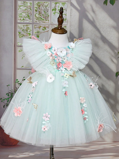 Enchanted Green Floral Party Dress