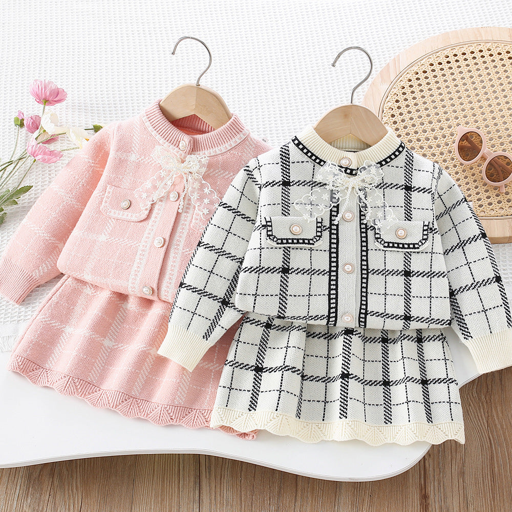 Girls' Checkered Outfit with Bow