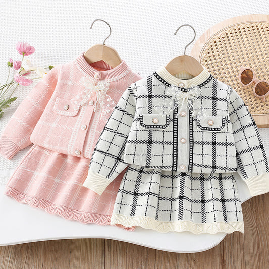 Girls' Checkered Outfit with Bow