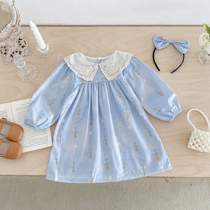 Blue Children's Bodysuit/Dress with Flowers and Lace