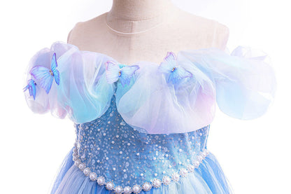 Blue Party Dress with Butterflies and Glitter