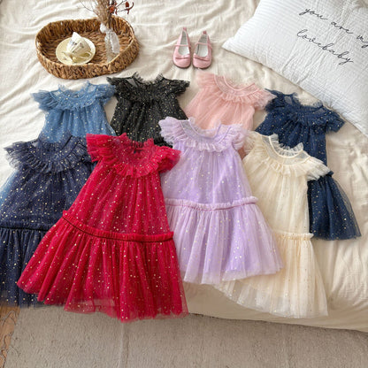 Girls' Tulle Dress with Small Stars