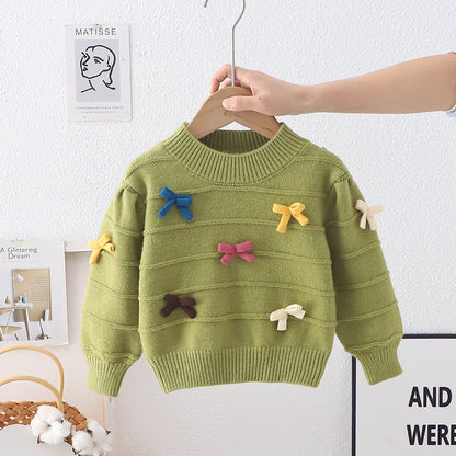 Blusa de punto con lazo para mujer y niña 