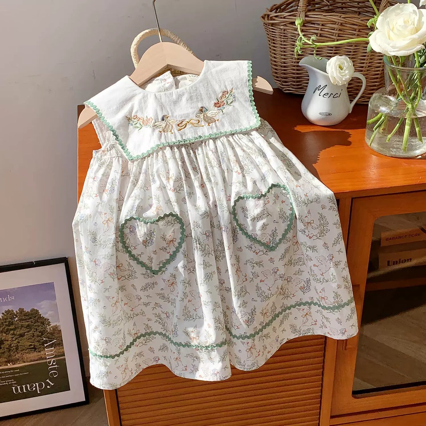Children's Dress with Little Flowers and Ruffles