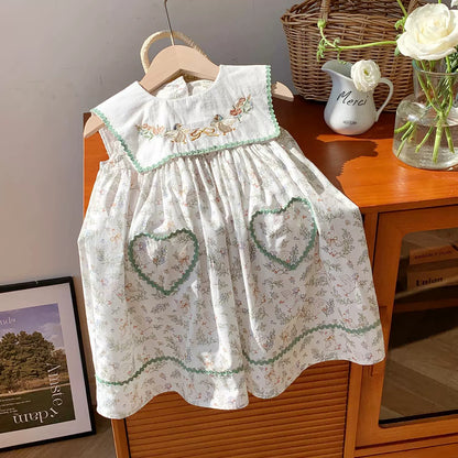 Children's Dress with Little Flowers and Ruffles